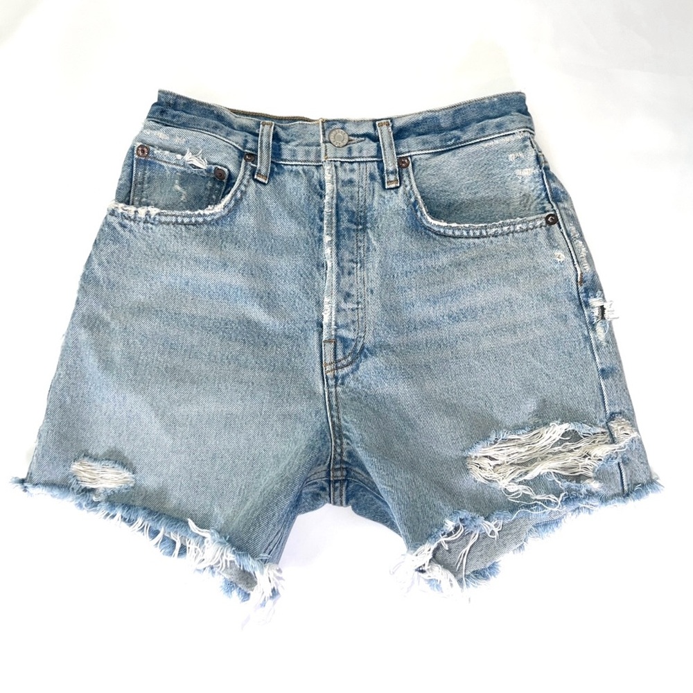 AGOLDE Riley Short High Waist Distressed Denim 100% Cotton Size 25